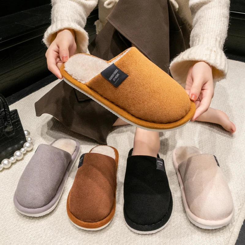 Winter Warm Slippers Men House Non Slip Soft Shoes Comfortable Flat Heel Home Indoor Bedroom Plush Slippers Bedroom Female shoes