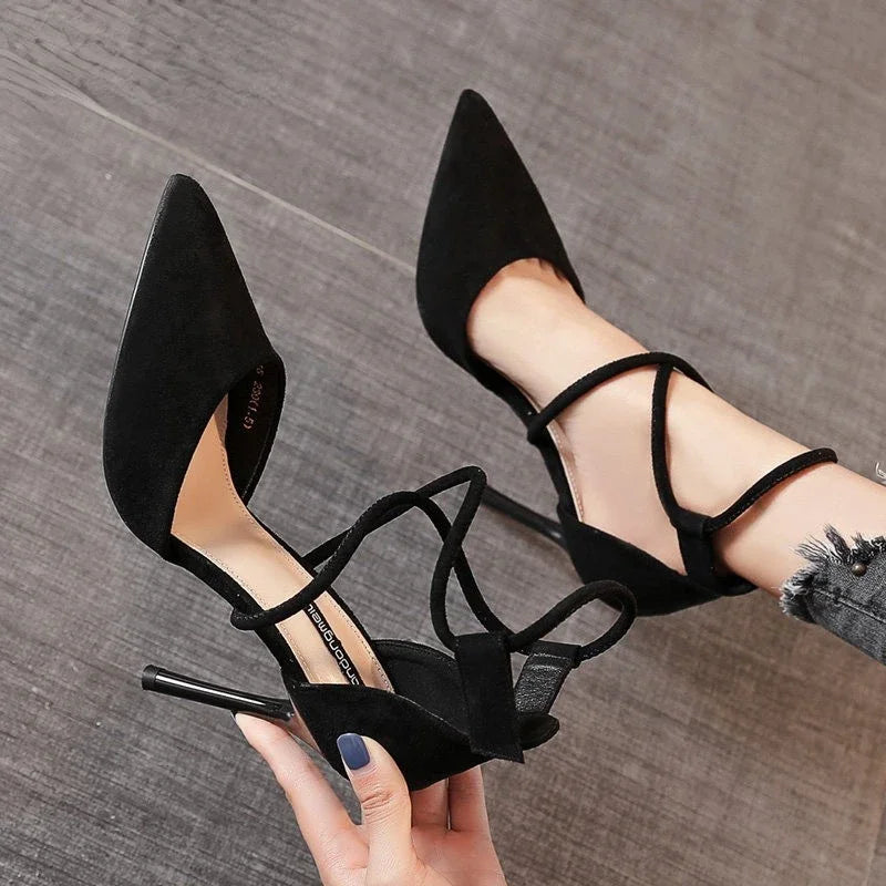 Women's Suede High Heels 9cm2023 New Pointed Stiletto Fashion Sexy Black Wedding Shoes Nude Shoes