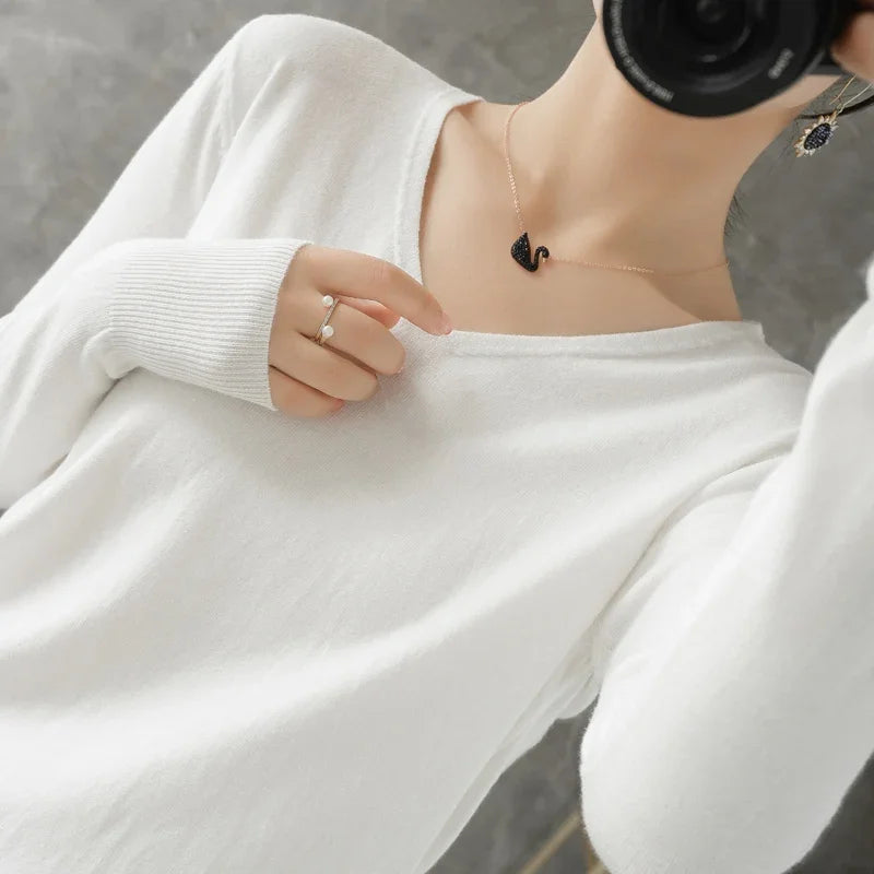 Womens Sweaters Spring Autumn V-neck Knitted Pullovers Loose Bottoming Shirt Cashmere Fashion Jumper