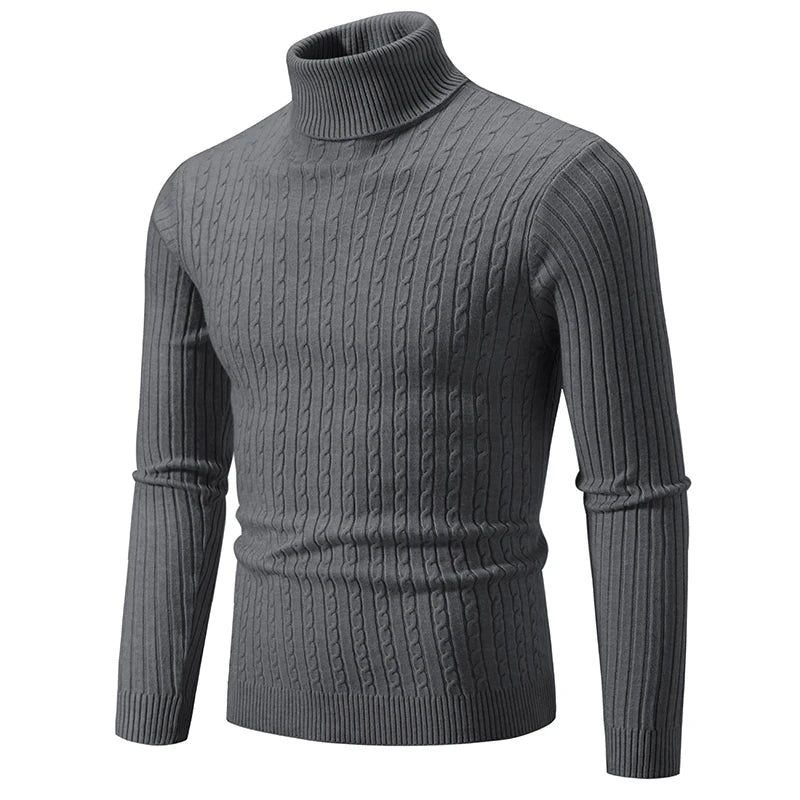 Men's High Neck Sweater Solid Color Pullover Knitted Warm Casual Turtleneck Sweatwear Woolen Mens Winter Outdoor Tops