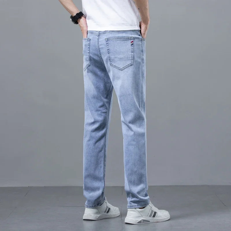 Jeans for Men Stretch Straight Comfortable Casual Denim Long Pants Classic Style Male