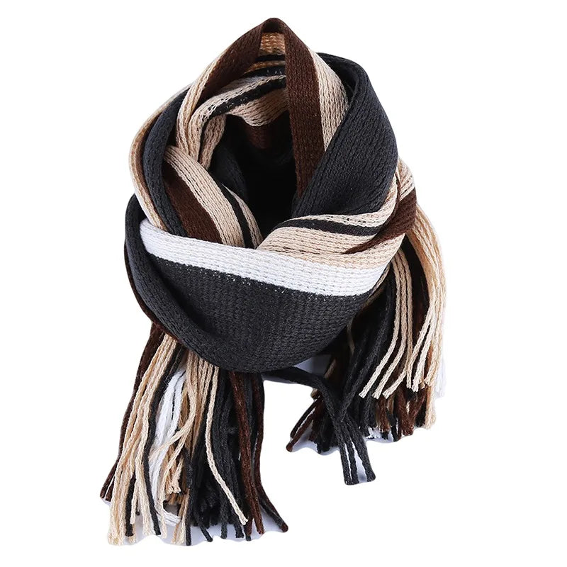 Fashion Ski Climbing Cycling Men's Scarf Winter Classic Cashmere Warm Soft Fringe Striped Scarf Tassel Shawl Wrap Neckwarmer