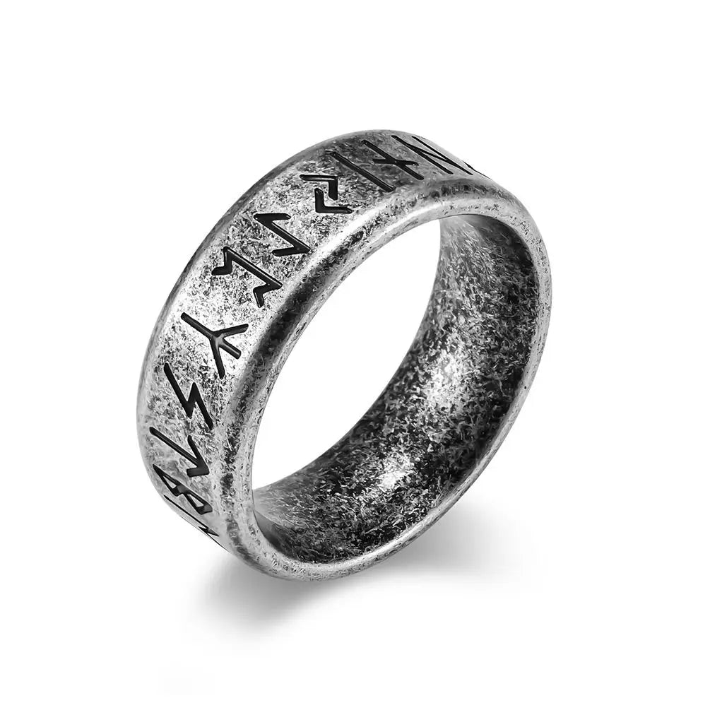 Nordic Retro Viking Rune Ring For Men Women Simple Stainless Steel Odin Letter Viking Rings Couple Amulet