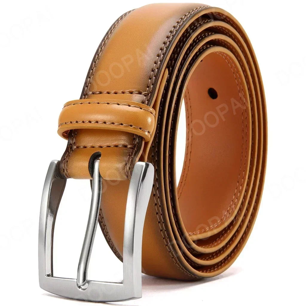 High Quality Genuine Leather LONG Large Pin Buckle Metal Automatic Buckle Male Belts Strap Male