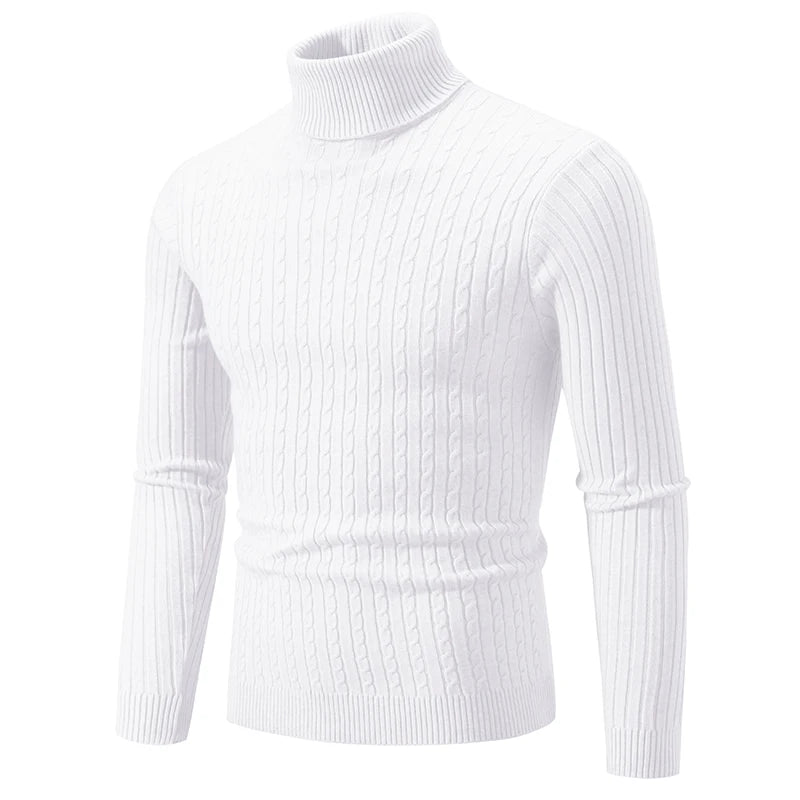 Men's High Neck Sweater Solid Color Pullover Knitted Warm Casual Turtleneck Sweatwear Woolen Mens Winter Outdoor Tops