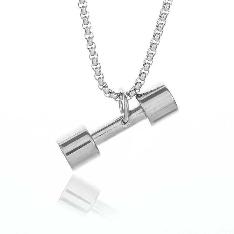 Stainless Steel Barbell Dumbbell Pendant Men's Fitness  Gym Casual Sports Jewellery