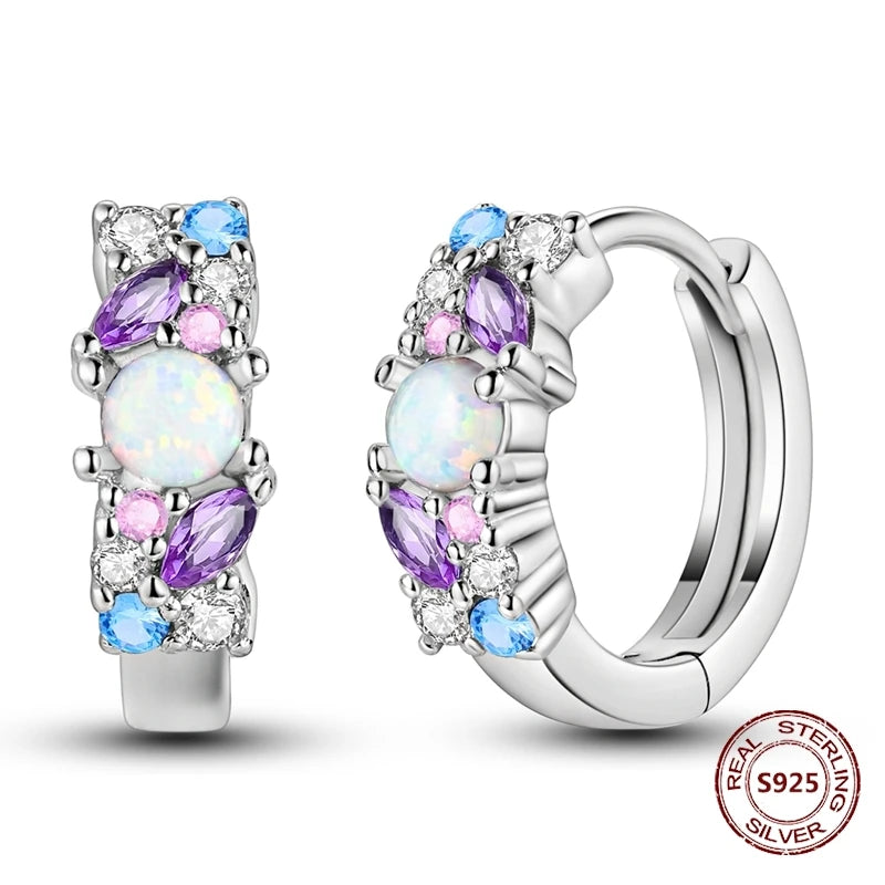 Purple Zircon Hoop Earrings 925 Sterling Silver Original U-shaped Liquid Metal Love Heart Fashion Earrings For Women Jewellery