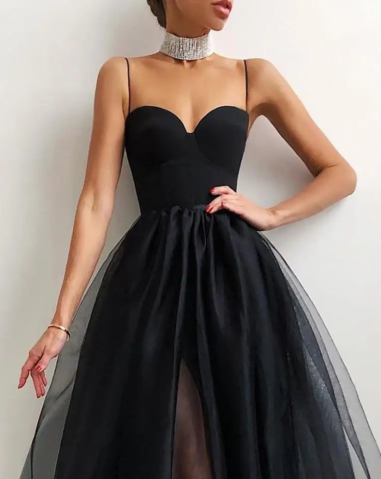 Ladies Sexy Sleeveless Tulle Mesh Dress Evening Party Solid Sundress Women Elegant Ball Gown Dress