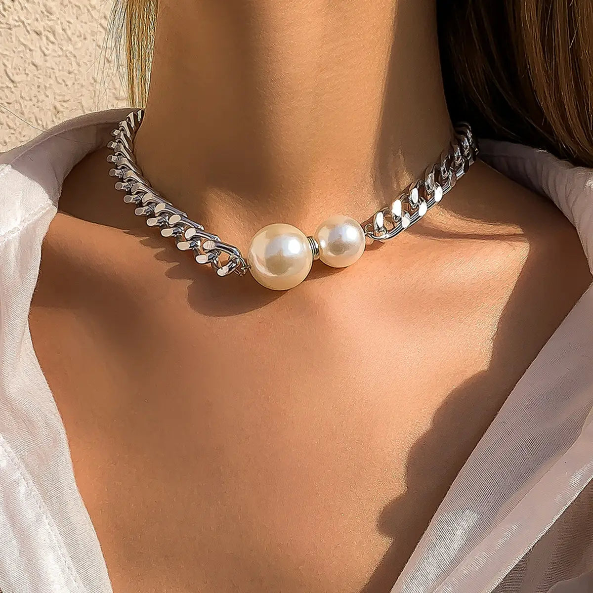 Vintage Punk Cuban Chains Necklaces Women Gothic Imitation-Pearl Pendant Necklace Chokers Fashion Accessories Jewellery