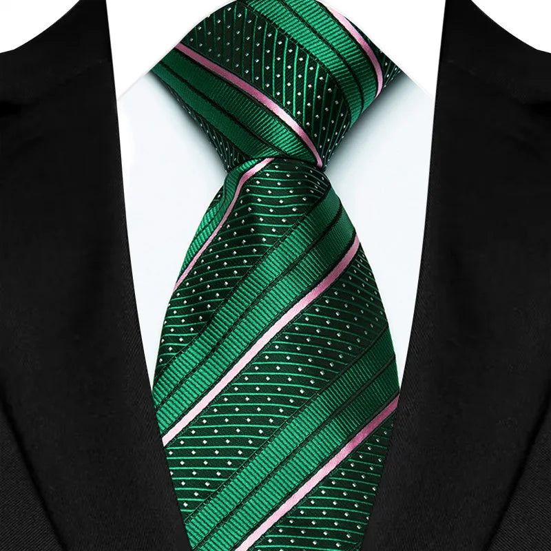 Luxury 8CM Mens Necktie Green Color Stripes Floral Solid Ties For Man Groom Jacquard Woven Neck Tie For Business Wedding Party