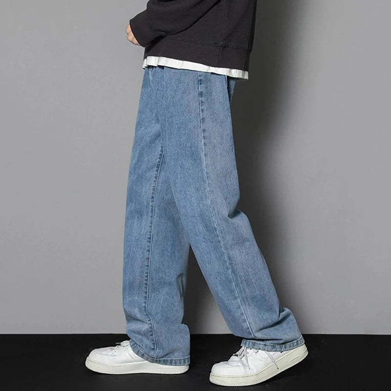 Simple Straight Leg Casual Jeans Male Baggy Streetwear Denim Pants Basic Youth Popular Daily Wide Leg Denim Trousers