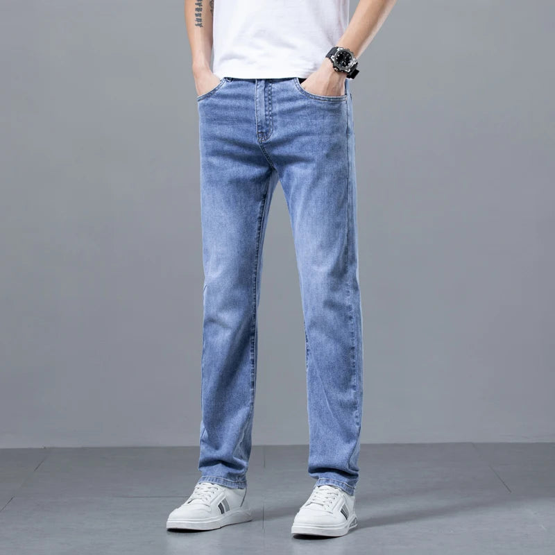 Jeans for Men Stretch Straight Comfortable Casual Denim Long Pants Classic Style Male