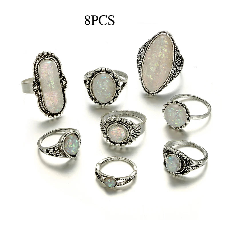 8pca Set Of Opel Ring Set European And American New Simple Ladies Party Style Ring