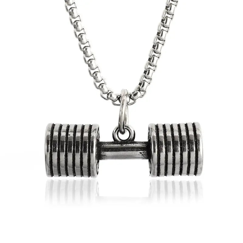 Stainless Steel Barbell Dumbbell Pendant Men's Fitness  Gym Casual Sports Jewellery