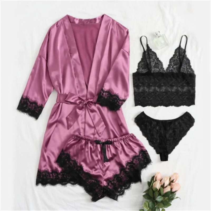 Hot Selling Women's Pajamas Set Lace Four piece Sling Set Casual Comfortable Pajamas