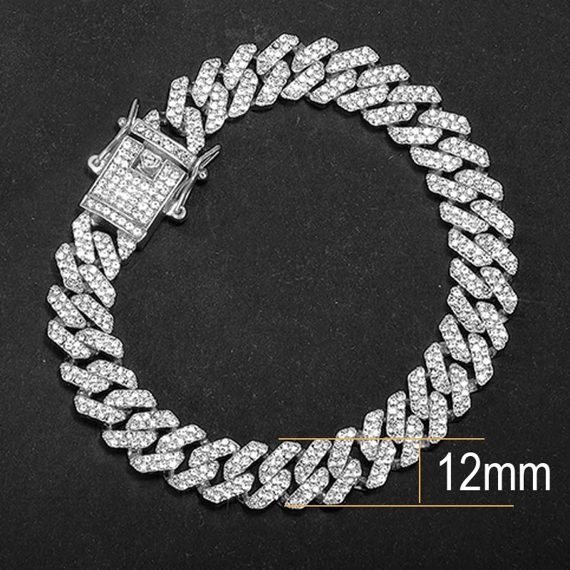 Hip Hop 13MM Rhinestones Prong Iced Out Cuban Link Chain Bracelet Men Women Gold Color Bling Butterfly Cuban Bracelet Jewellery