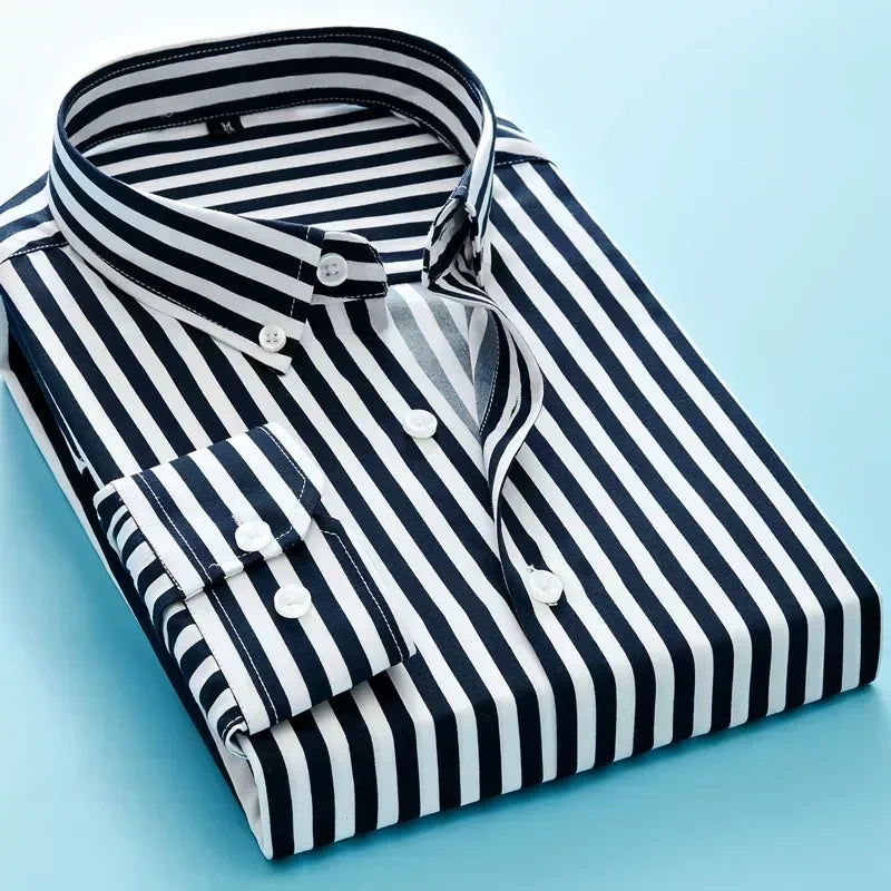 Luxury Elegant Men's Shirts Striped Shirt Long Sleeve Shirt Man Korean Popular Clothes Clothing Mens Male FASHION Plain