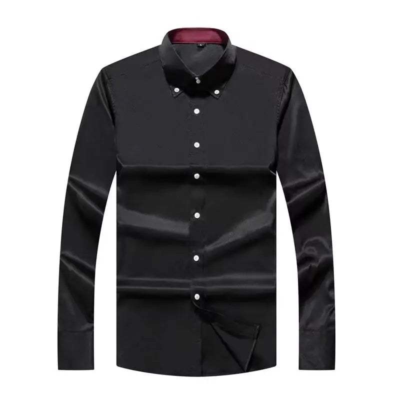 Dress Shirt for Men Button-down Collared Formal Business Long Sleeve Casual Korean Fashion Slim Fit Male Designer Shirts White