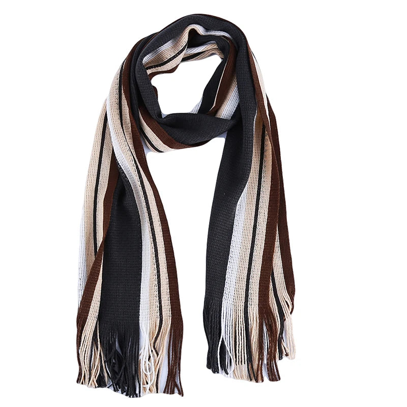 Fashion Ski Climbing Cycling Men's Scarf Winter Classic Cashmere Warm Soft Fringe Striped Scarf Tassel Shawl Wrap Neckwarmer