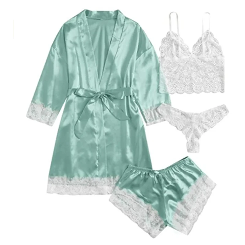 Hot Selling Women's Pajamas Set Lace Four piece Sling Set Casual Comfortable Pajamas