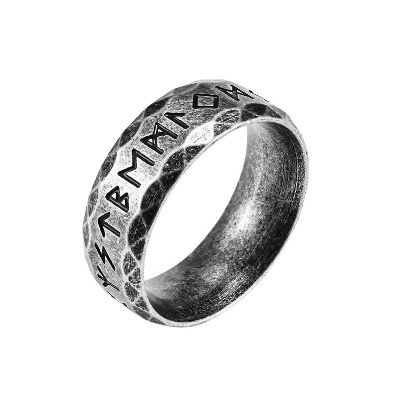 Nordic Retro Viking Rune Ring For Men Women Simple Stainless Steel Odin Letter Viking Rings Couple Amulet