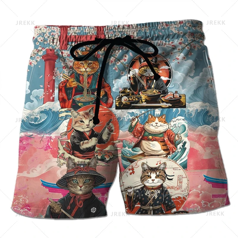 3D Japanese Samurai Warrior Printing Beach Shorts For Men Fashion Cool Streetwear Swimming Trunks Mens Clothing