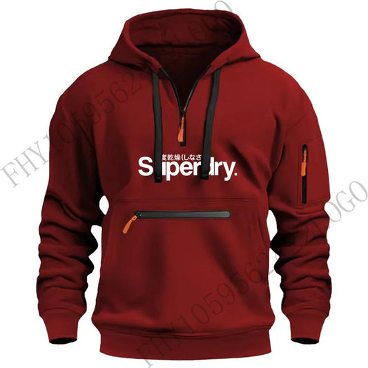 Autumn and winter men's outdoor hooded long-sleeved hoodie hoodie design multi-zipper hoodie casual sports pullover