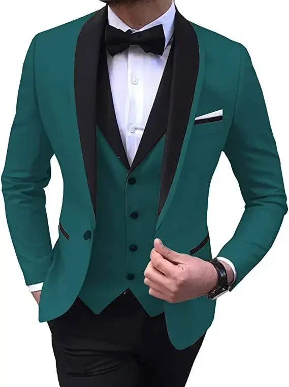 Mens Suits Men 3 Piece Tuxedos (Blazer+Vest+Pant)