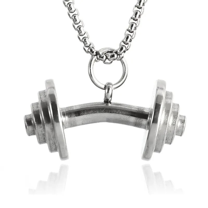 Stainless Steel Barbell Dumbbell Pendant Men's Fitness  Gym Casual Sports Jewellery