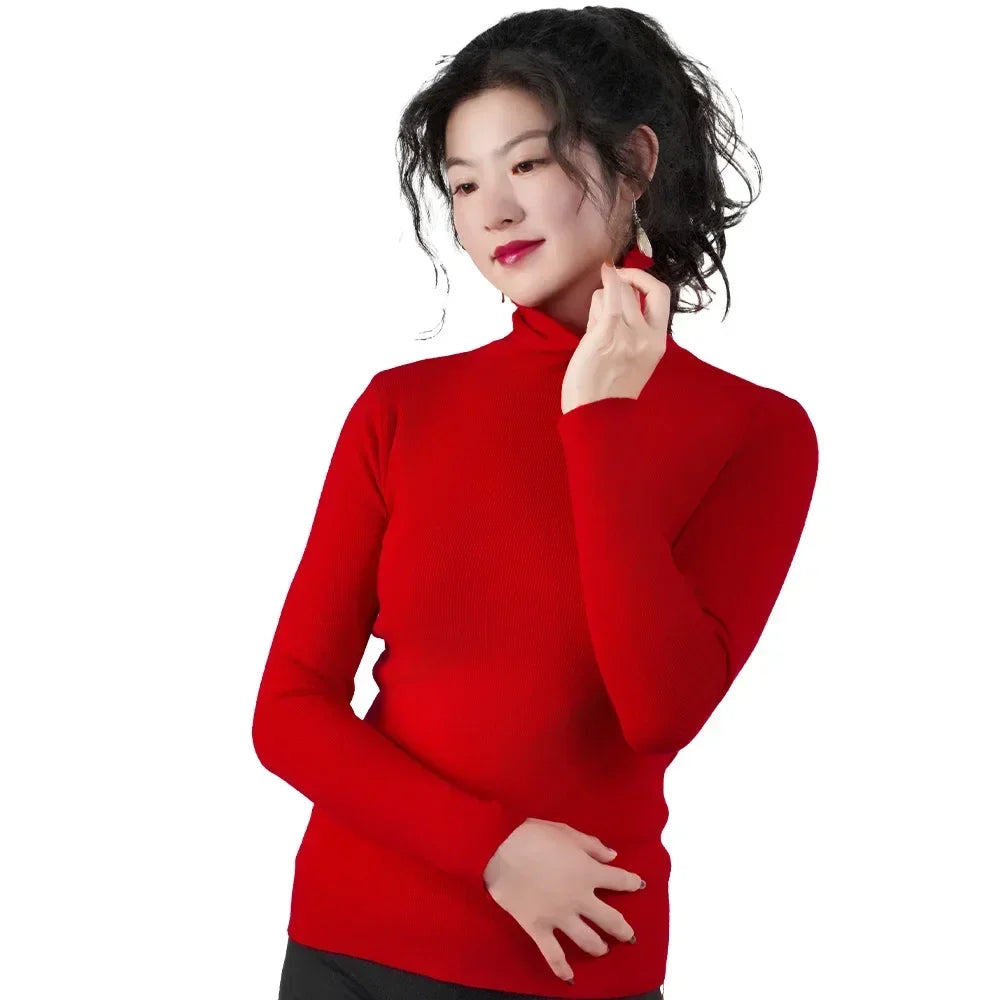 Women Long Sleeve Sweater High Collar Thermal Tops Turtleneck Woman Winter Thin Slim Jumpers Choker Sweaters