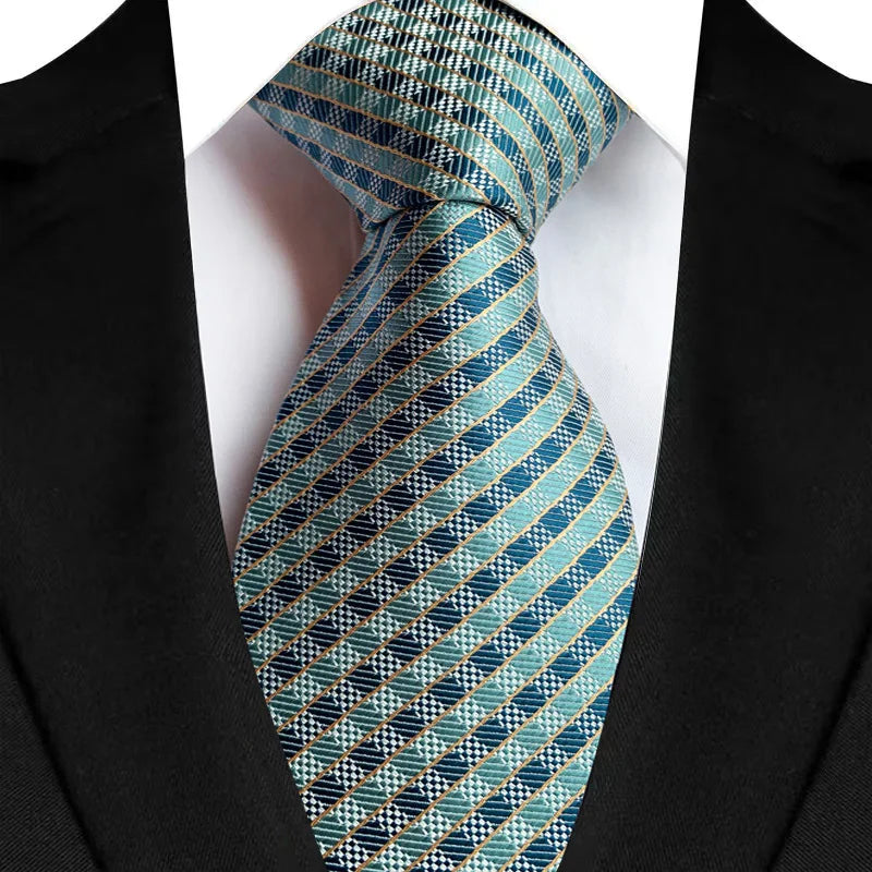 Luxury 8CM Mens Necktie Green Color Stripes Floral Solid Ties For Man Groom Jacquard Woven Neck Tie For Business Wedding Party