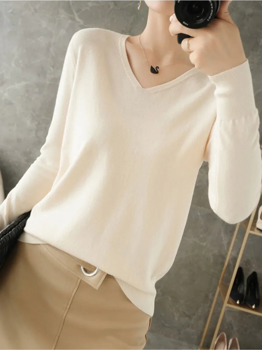 Womens Sweaters Spring Autumn V-neck Knitted Pullovers Loose Bottoming Shirt Cashmere Fashion Jumper