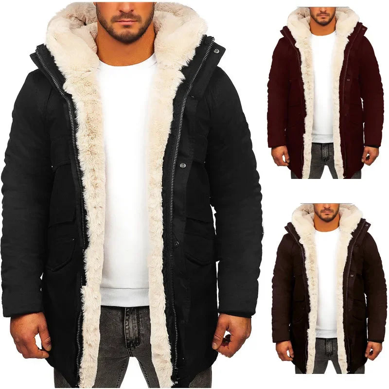 Warm Faux Fur Jacket Coat Parka Men Autumn Winter Long Sleeve Fashion Casual Zipper Solid Color Jackets