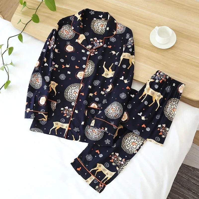 New 100% viscose long-sleeved trousers ladies pajamas suit long Sleepwear women's home Nightwear