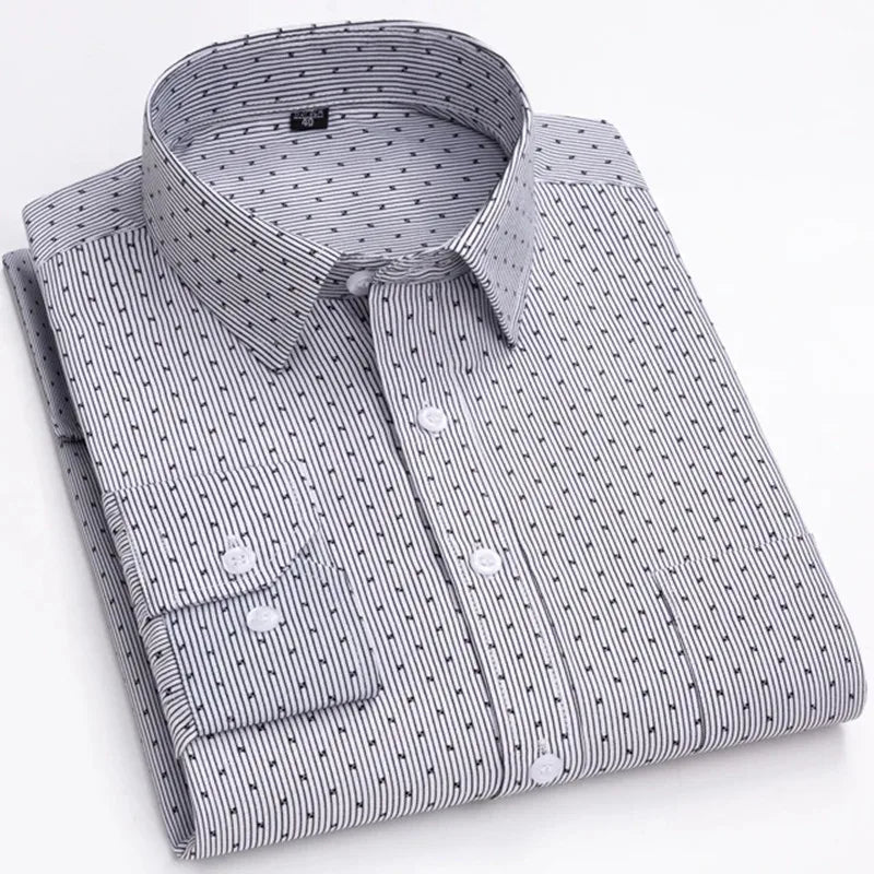 Men's Long Sleeve Shirt High-quality Fashion Casual Print Plaid Stripe Single Pocket Fit Business Formal Office