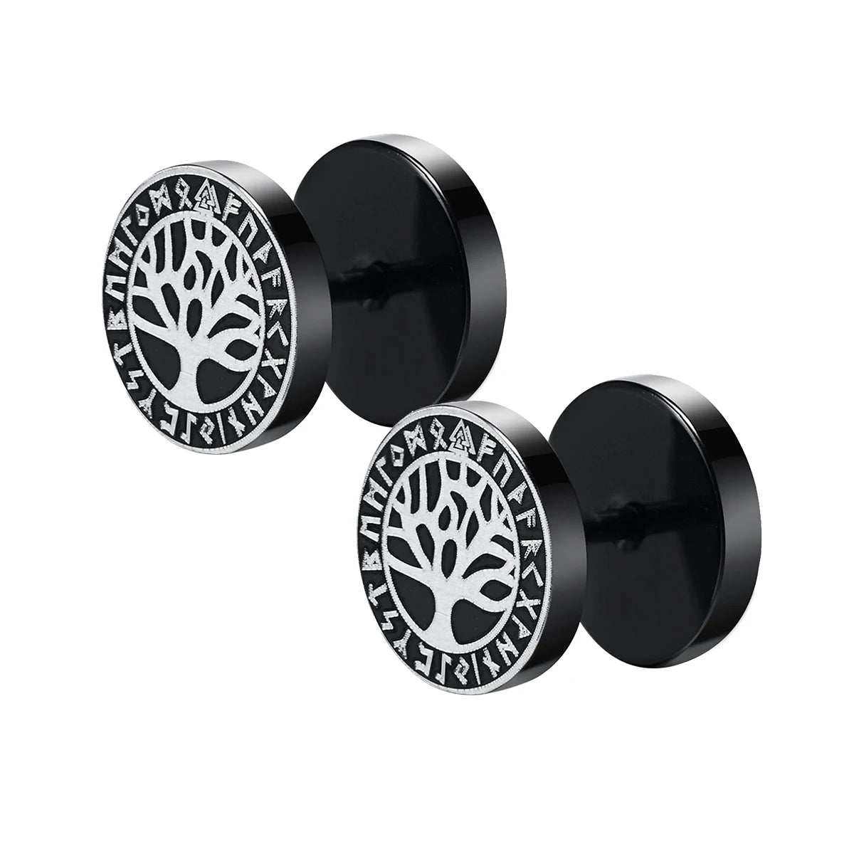 Gothic Norse Viking Runes Stud Earrings for Men Boys Rock Punk Stainless Steel Wolf Head Compass Celtic Knot Black Earrings