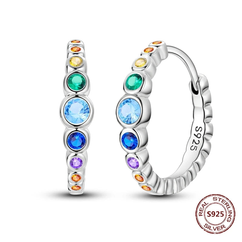 Purple Zircon Hoop Earrings 925 Sterling Silver Original U-shaped Liquid Metal Love Heart Fashion Earrings For Women Jewellery