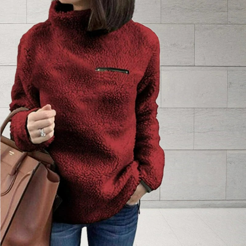 Super Soft and Comfortable Solid Color Turtleneck Pullover Women's Sweater Fashion Zipper Sexy Top Ladies Hipster Clothes