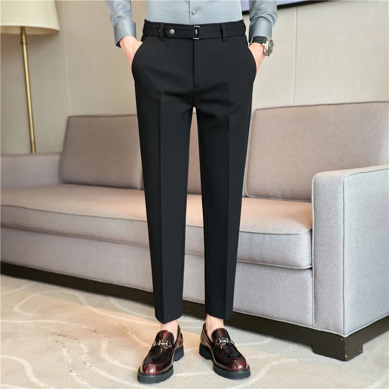 Formal Pants Business Men's British Style Solid Slim Casual Suit Pants Mens High Quality Office Social Ankle Trousers Streetwear