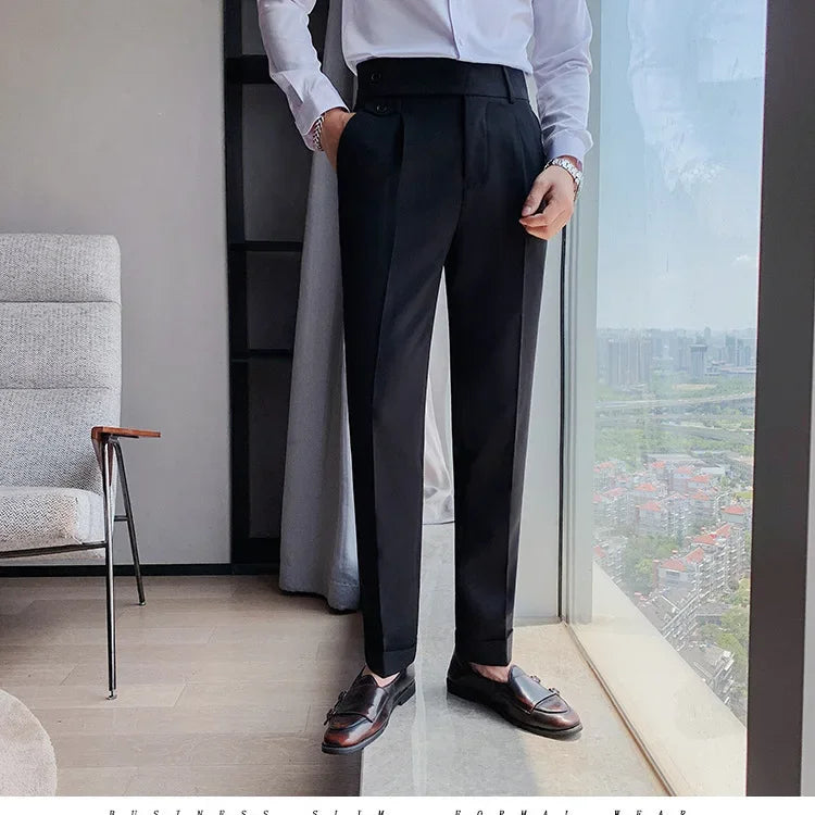 Men's Nine-Point Two-Piece Suit Pants Loose Fit Business Casual Straight Leg Lightweight Trousers Anti-Wrinkle Smooths