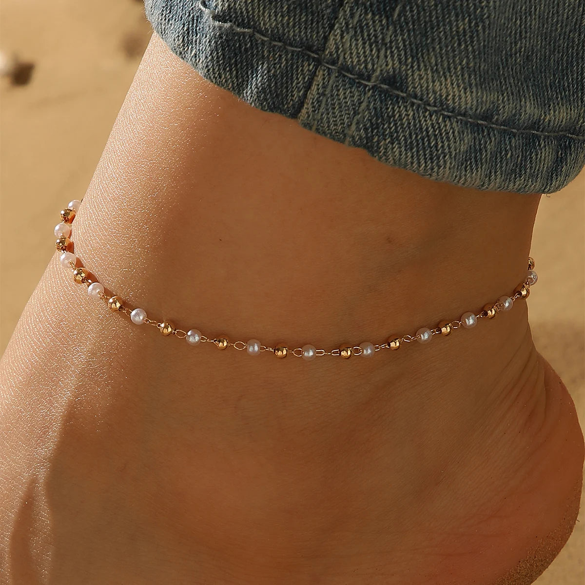 Pearl Beads Chain Anklet for Women Girls Leg Bracelets Bodychain Gifts Summer Beach Accessories Wedding Jewellery