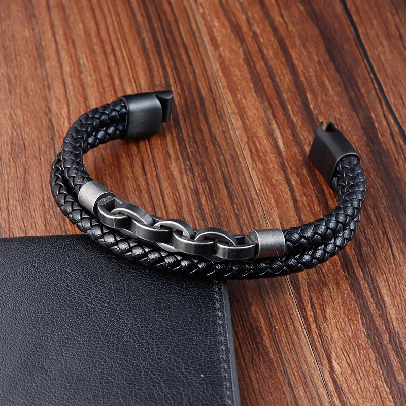 Leather Bracelet Infinity Shape Special Popular Pattern Men's Bracelet for Men Stainless Steel Jewellery Accessories Gift