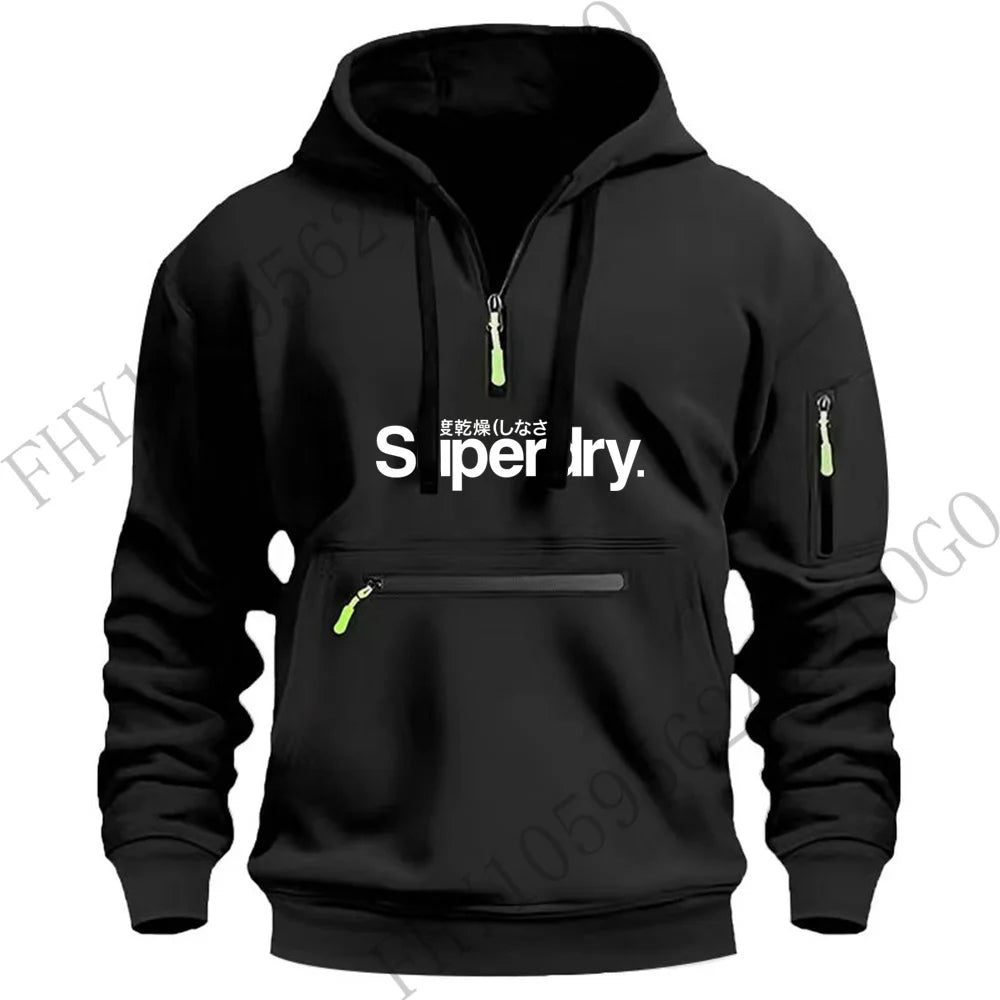 Autumn and winter men's outdoor hooded long-sleeved hoodie hoodie design multi-zipper hoodie casual sports pullover