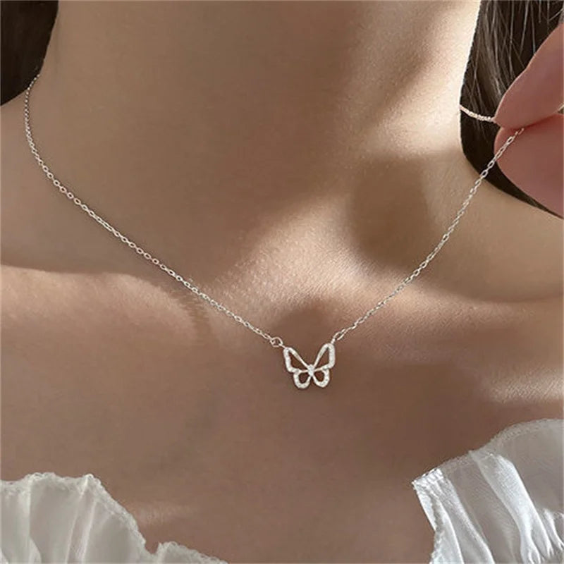 New Shiny Butterfly Necklace Ladies Exquisite Double Layer Clavicle Chain Necklace Jewellery for Ladies Gift