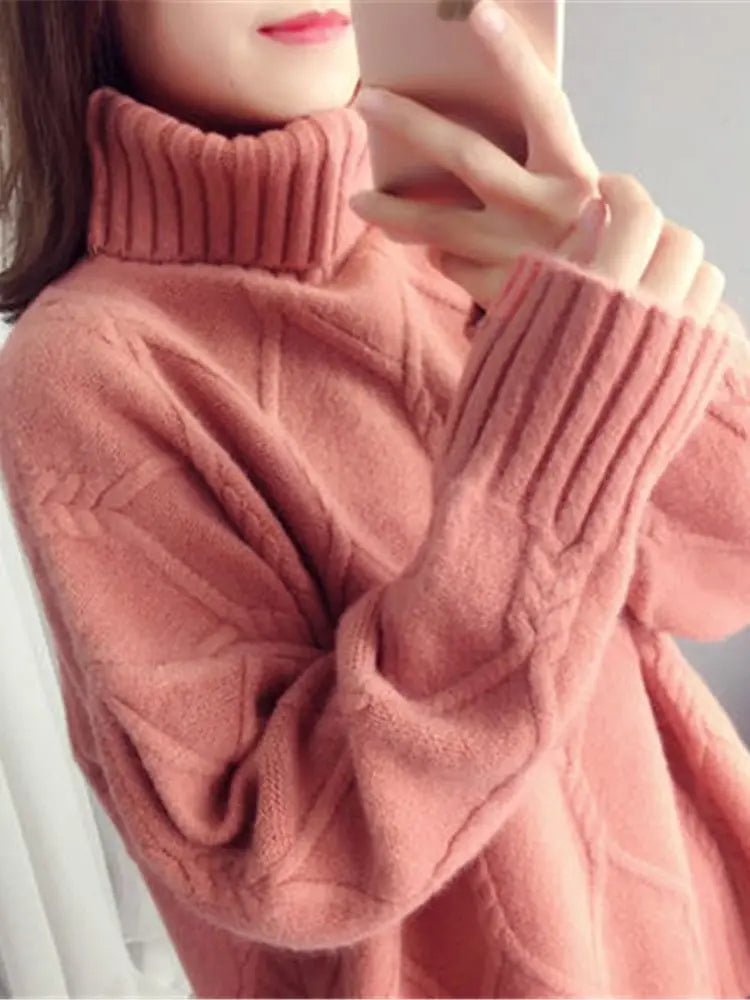 Sweater Female Korean Version Loose Fashion Style Wild Mid-Length High Neck Knitted Bottoming Shirt