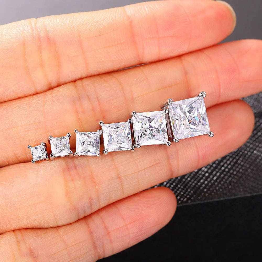 Popular Square Zircon Stud Earrings For Men Women Classic Everything Matching Ear Accessories Jewellery