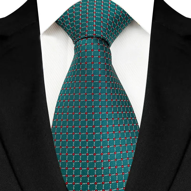 Luxury 8CM Mens Necktie Green Color Stripes Floral Solid Ties For Man Groom Jacquard Woven Neck Tie For Business Wedding Party