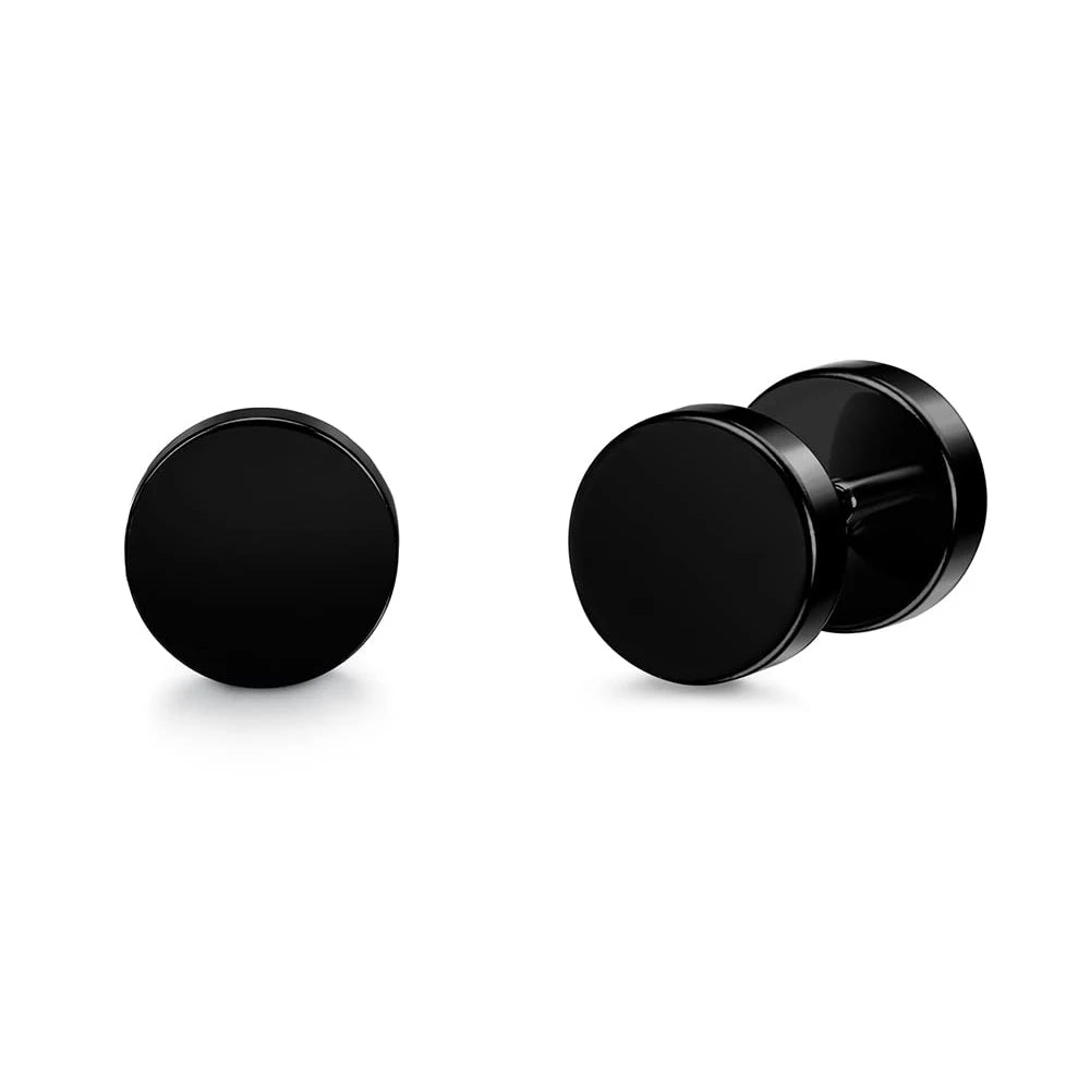 1 Pair Black Earrings for Men and Women Stainless Steel Black Stud Earrings Round CZ Stud Earrings Set 8MM