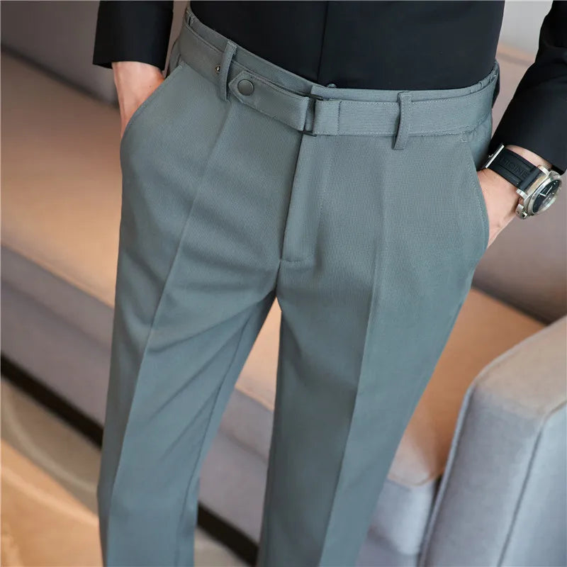 Formal Pants Business Men's British Style Solid Slim Casual Suit Pants Mens High Quality Office Social Ankle Trousers Streetwear