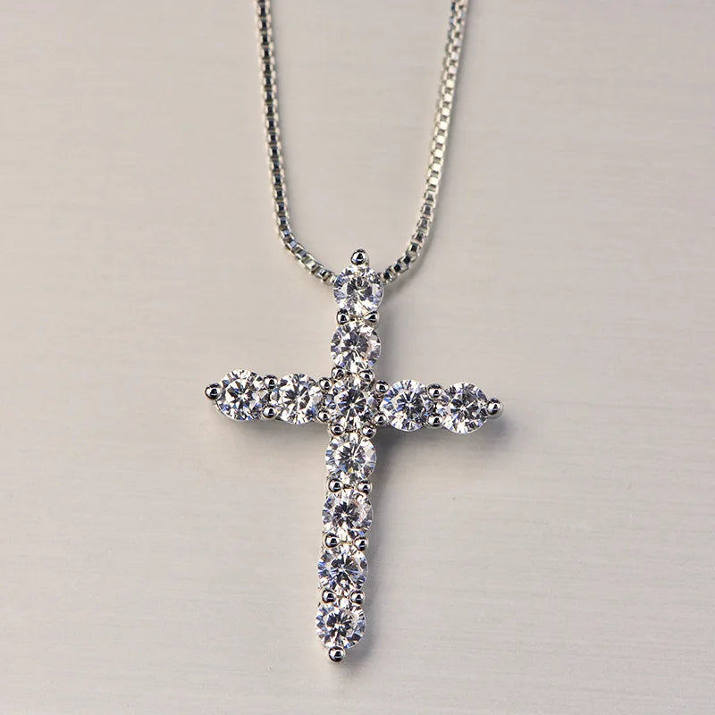 16-24inches 925 Sterling Silver Necklace Box chain Shiny crystal classic cross Pendant For Women men Fashion Jewellery Gifts